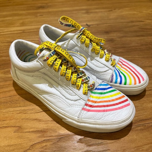 Vans Classic Flour Shop Rainbow Pride Colorful Unisex Skate Sneakers Leather - Picture 1 of 9